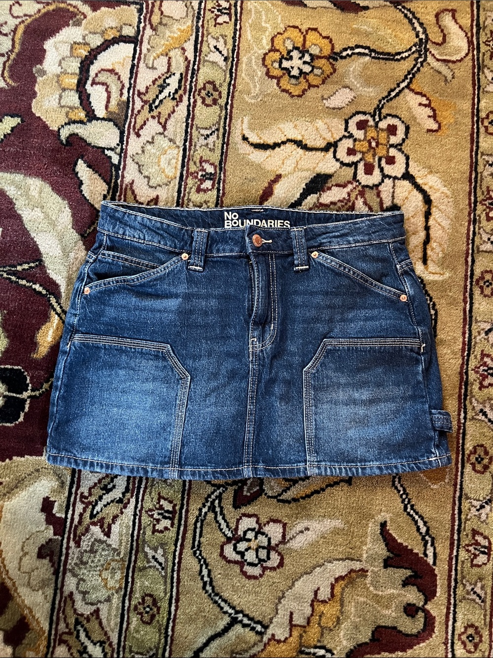 No Boundaries Denim Mini Carpenter Skirt